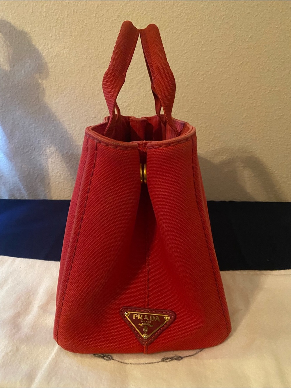 Prada Red Canapa Canvas Tote with Logo - w/Authentication Card - Picture 4 of 17